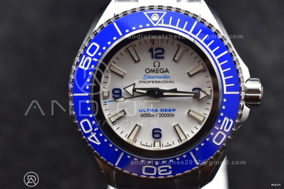 A2824 Seamaster Bracelet Blue Best 1:1 White 6000M Dial Ceramic SS SS TF Deep Ultra Edition on Bezel 0105